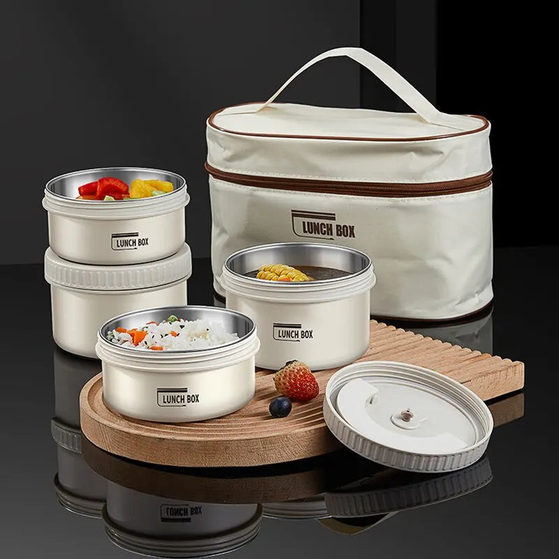 Conjunto de Caixas de Almoço Portáteis e Isoladas - Container Empilhável de Bento em Aço Inoxidável