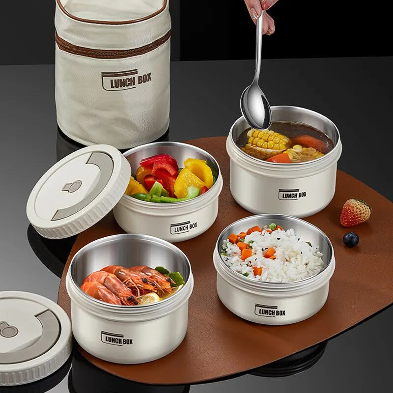 Conjunto de Caixas de Almoço Portáteis e Isoladas - Container Empilhável de Bento em Aço Inoxidável