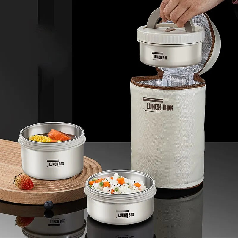 Conjunto de Caixas de Almoço Portáteis e Isoladas - Container Empilhável de Bento em Aço Inoxidável