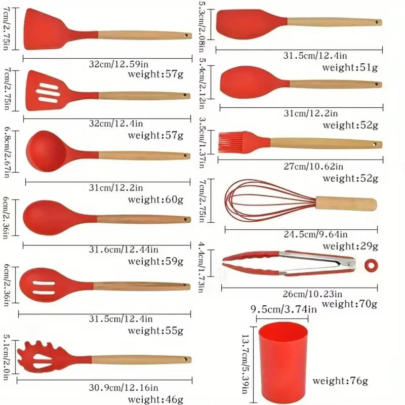 "Conjunto 12 Peças de Utensílios de Cozinha em Silicone"