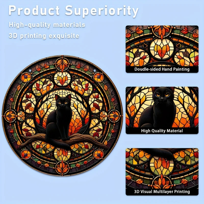 "Decoração de gato preto ao luar, ideal para interior e quintal. O presente perfeito para amantes de gatos.