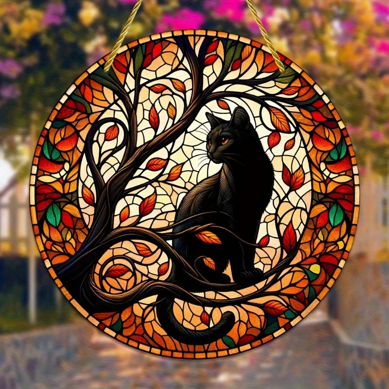 "Decoração de gato preto ao luar, ideal para interior e quintal. O presente perfeito para amantes de gatos.